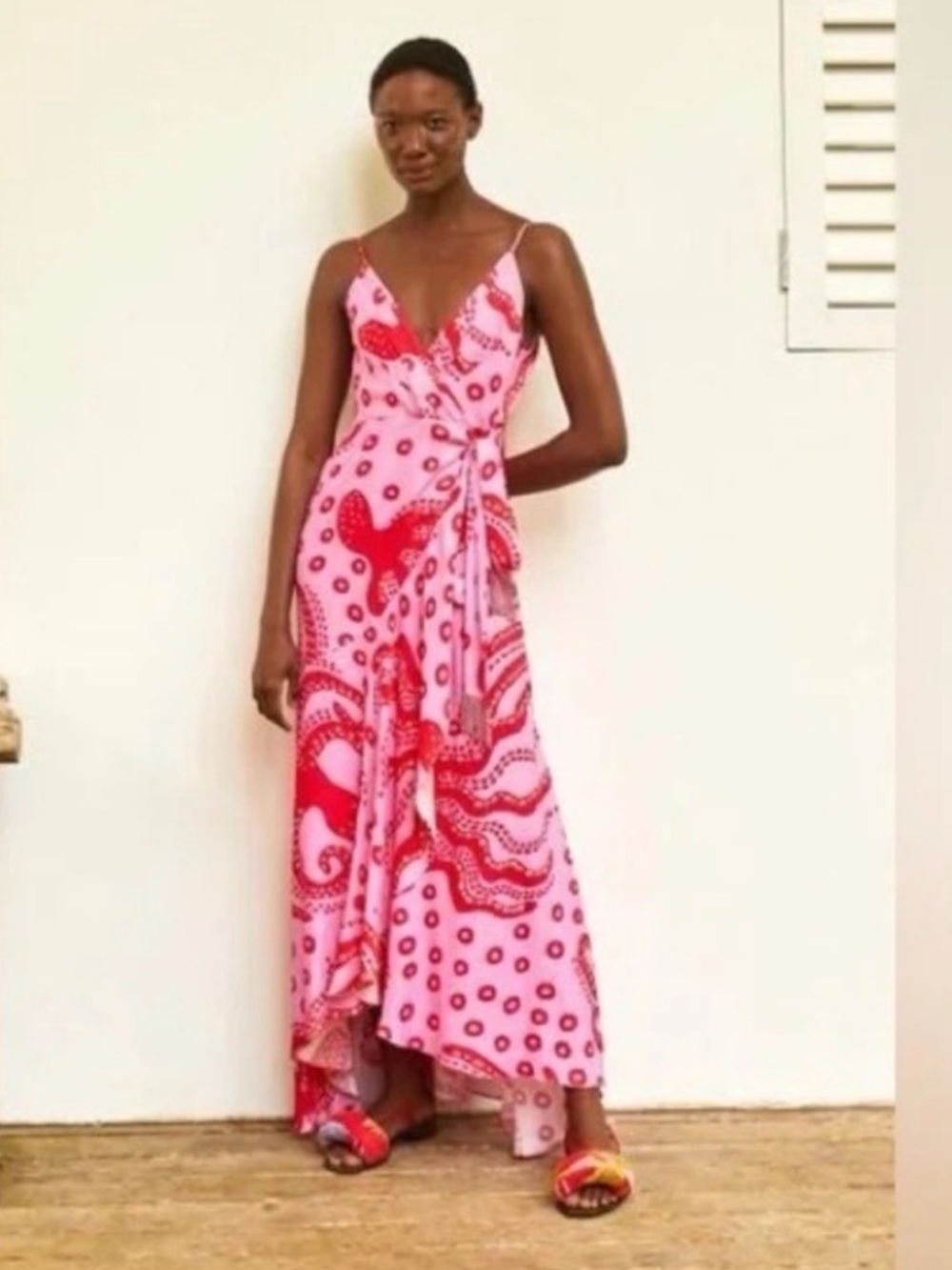 FARM Rio Pink and Red Printed Wrap Maxi Dress - Picture 2 of 6
